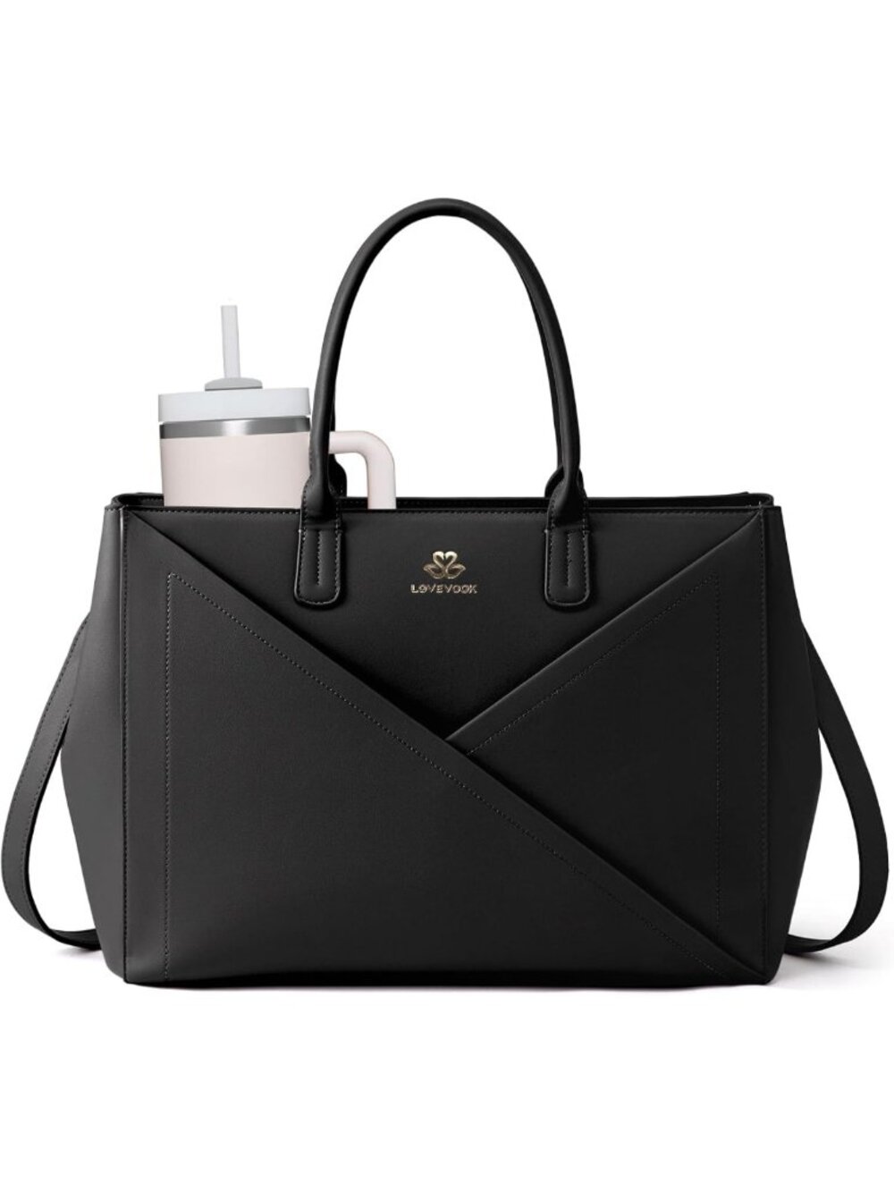 Stylish Women's Laptop Tote Bag with Large Cup Holder, Fits 16-Inch Laptops